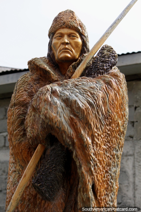 Selknam hunter, the original inhabitants of Isla Grande, the main island in the Tierra del Fuego. (480x720px). Chile, South America.