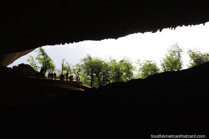 Inside the Milodon Caves looking out to the entrance which was once under water, Torres del Paine. (720x480px). Chile, South America.