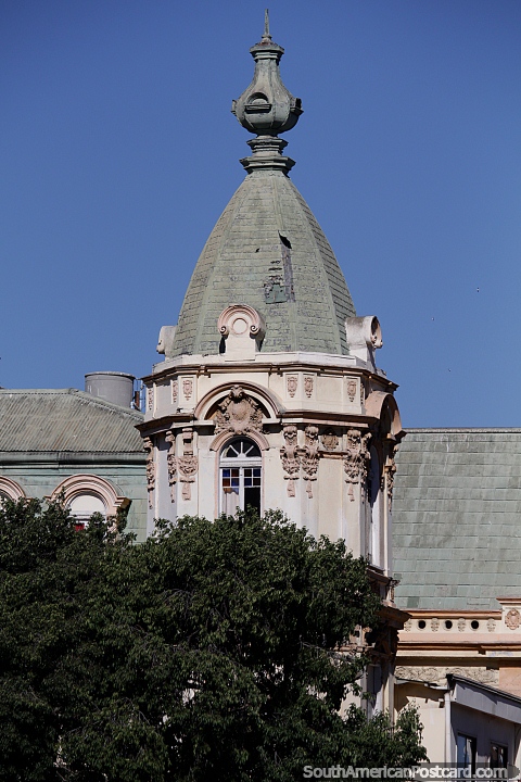 Dome at the top of Hotel Espanol in Vina del Mar, a garden city with exotic buildings. (480x720px). Chile, South America.