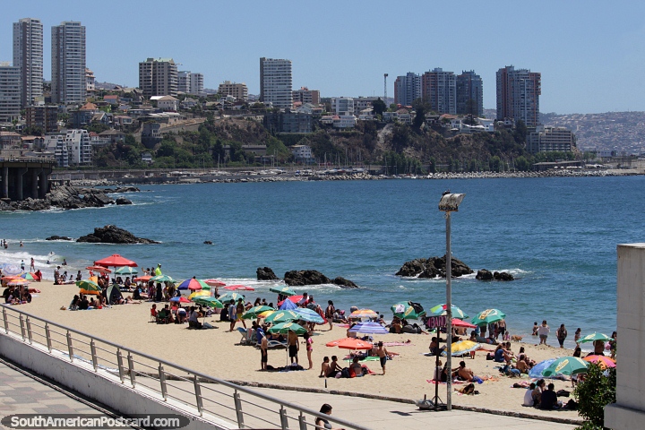 Playa Caleta Abarca en Via del Mar, la playa ms cercana de la ciudad. (720x480px). Chile, Sudamerica.