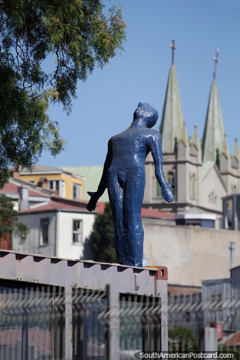 Seek and you will find interesting things in the bohemian hills of Valparaiso like this blue mummy. (480x720px). Chile, South America.