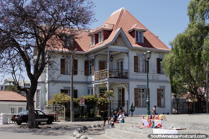 Stunning large wooden mansion with multiple levels beside Plaza Joaqun Edwards Bello in Valparaiso. (720x480px). Chile, South America.