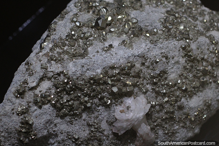 Pirita, glistening silver mineral rock from O'Higgins at the Copiapo museum. (720x480px). Chile, South America.