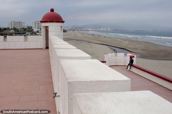 From the lighthouse towards the beach in La Serena with Coquimbo in the distance. (720x480px). Chile, South America.
