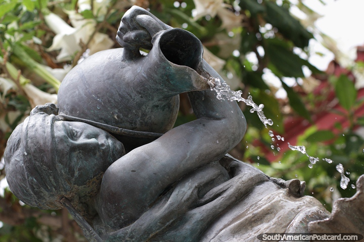Pouring water from an urn, bronze sculpture and fountain in La Serena. (720x480px). Chile, South America.