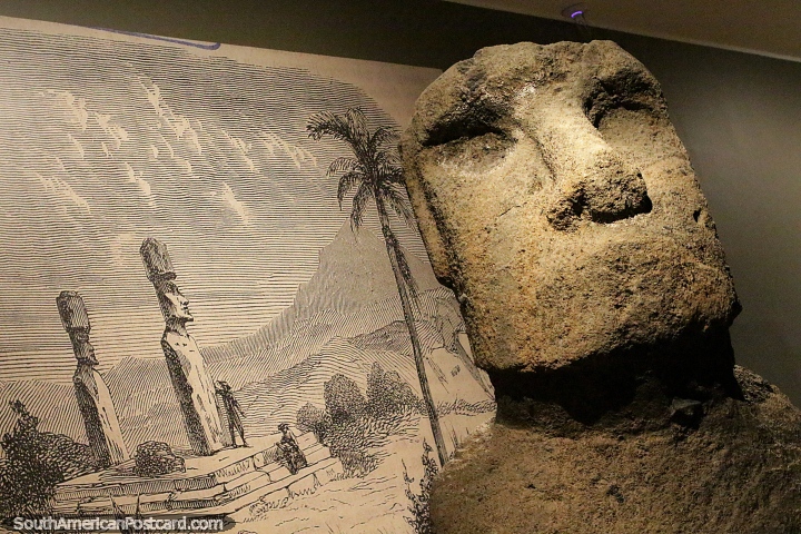 El Moai, large stone sculpture at the archeological museum in La Serena. (720x480px). Chile, South America.