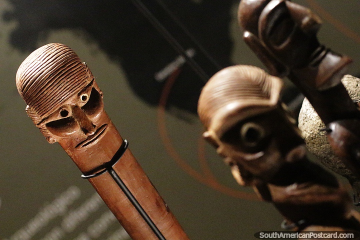 Small carvings of Moai representing the supernatural and spirits from other worlds, archeological museum, La Serena. (720x480px). Chile, South America.