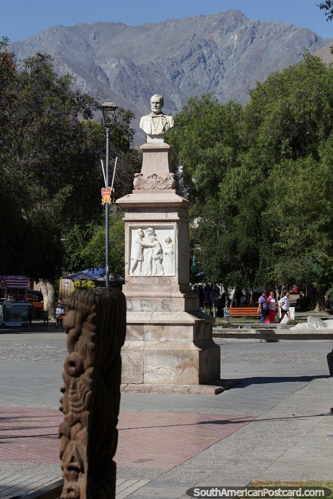 Ramon Herrera, politician and soldier, (1799-1882), monument and mountains in Vicuna. (480x720px). Chile, South America.