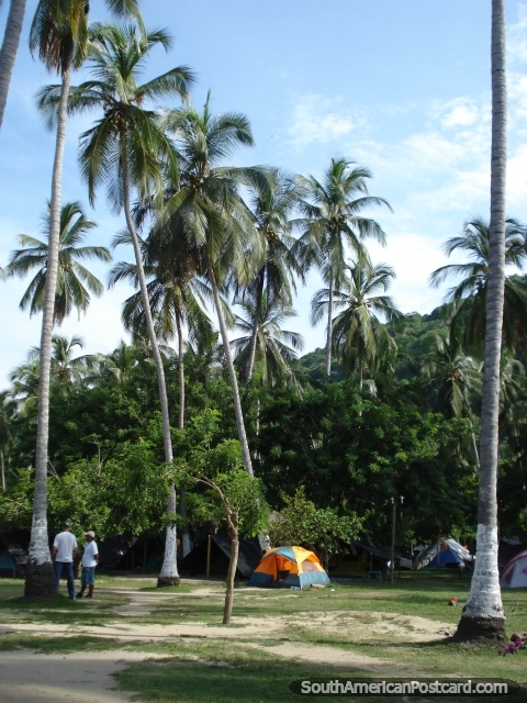 Campo em tendas em Tayrona. (480x640px). Colômbia, América do Sul.