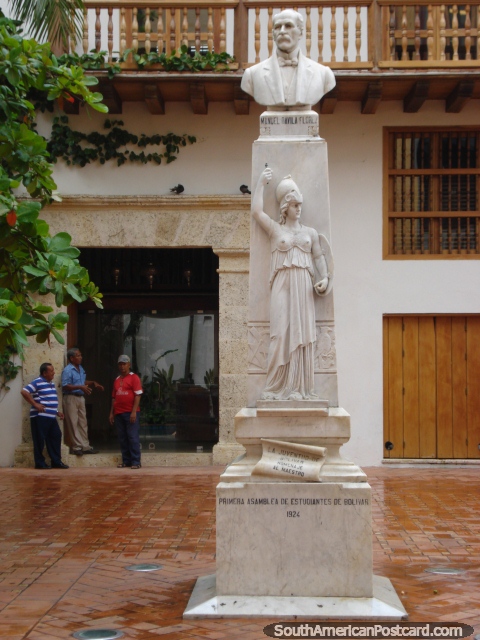 Manuel Davila Florez (1853-1924) statue in Cartagena, governor, a native of Mompos. (480x640px). Colombia, South America.