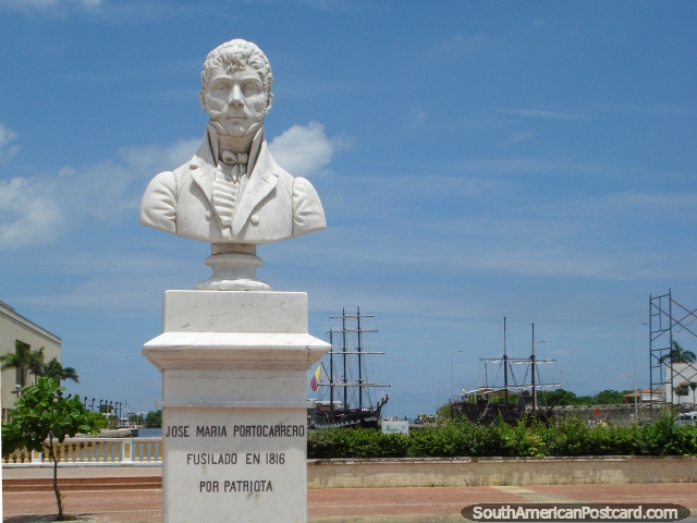 Jose Maria Portocarrero (1782-1816), bust in Cartagena. (640x480px). Colombia, South America.