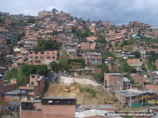 The neighborhoods and houses on the hills of Medellin. (640x480px). Colombia, South America.