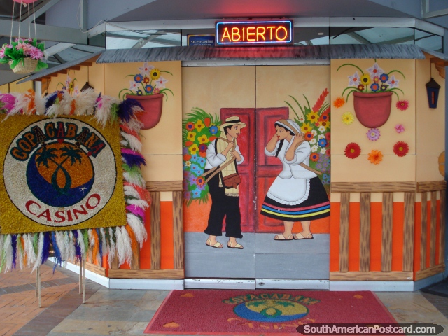 Entrance mural at a casino celebrating the Feria de las Flores, Medellin. (640x480px). Colombia, South America.