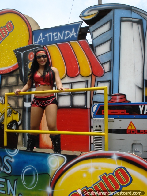 Hot girl aboard a float at Feria de las Flores in Medellin. (480x640px). Colombia, South America.