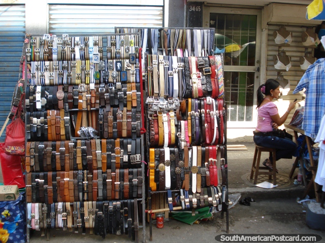 Leather belts for sale at the markets in Bucaramanga. (640x480px). Colombia, South America.