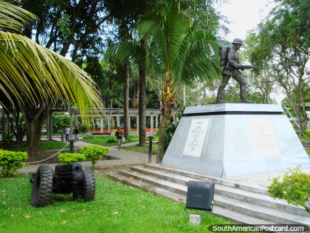 Military monument to the Amazon conflict of 1932-1934 at Santander Park in Leticia. (640x480px). Colombia, South America.