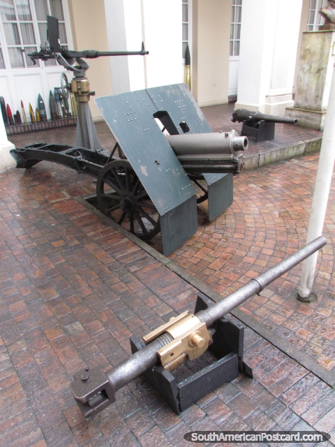 Cannon and guns display at Museo Militar, military museum in Bogota. (480x640px). Colombia, South America.