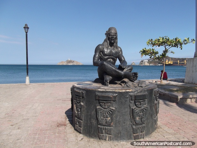 Monumento de Tayrona en Santa Marta, guerrero con las piernas cruzadas. (640x480px). Colombia, Sudamerica.