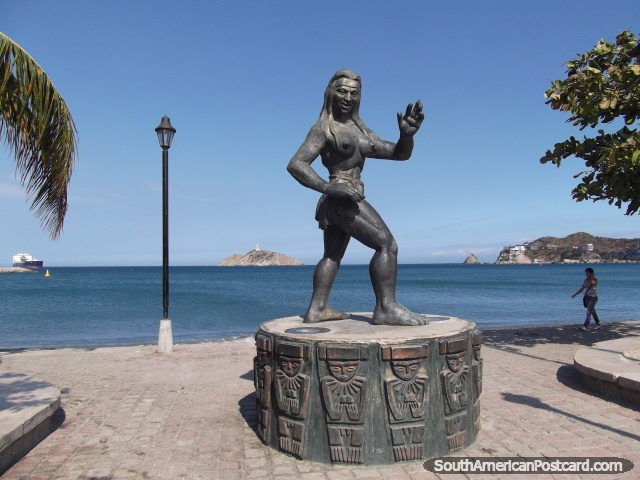 Monumento indio Tayrona femeniño en Santa Marta. (640x480px). Colombia, Sudamerica.