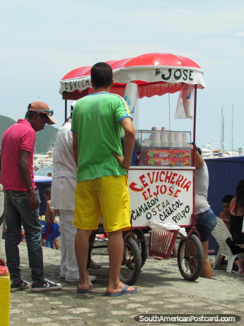 Cevicheria El Jose, frutos do mar deliciosos de venda pela praia em Santa Marta. (480x640px). Colmbia, Amrica do Sul.