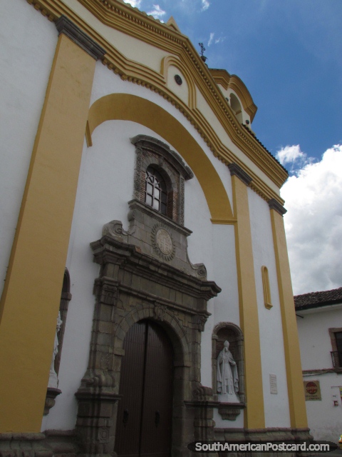 The attractive front facade of San Jose Church in Popayan. (480x640px). Colombia, South America.