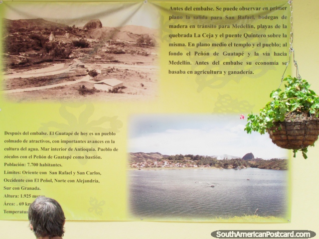 Photos of Guatape as it was and is, before and after the lagoon plus information. (640x480px). Colombia, South America.