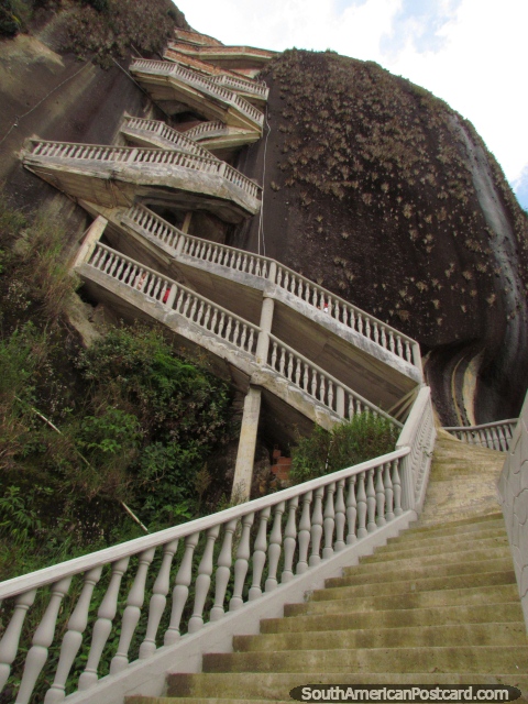 Looking up at the 659 stairs I'm about to climb up at the Rock of Guatape. (480x640px). Colombia, South America.