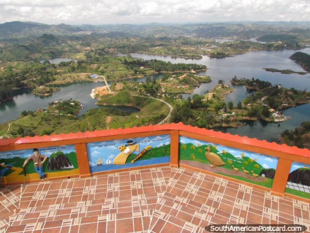 Vista de la cumbre de la torre del mirador encima de la Roca de Guatape. (640x480px). Colombia, Sudamerica.