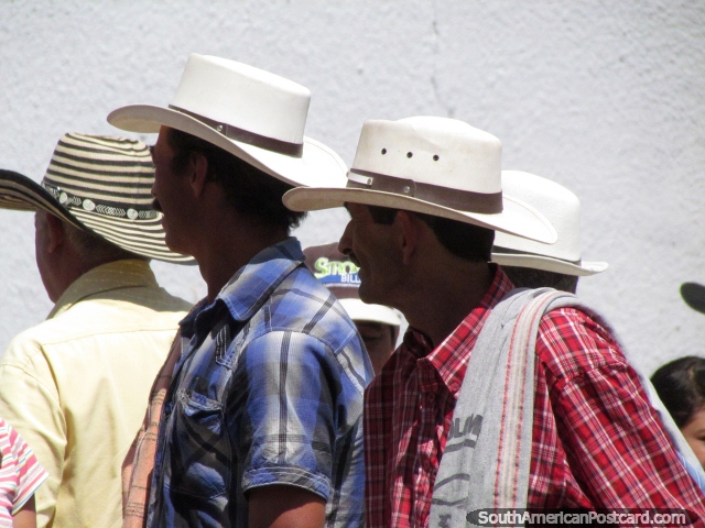 Cowboys of Penol arrive in town to socialize - well-dressed in hats, shirts and with scarves. (640x480px). Colombia, South America.