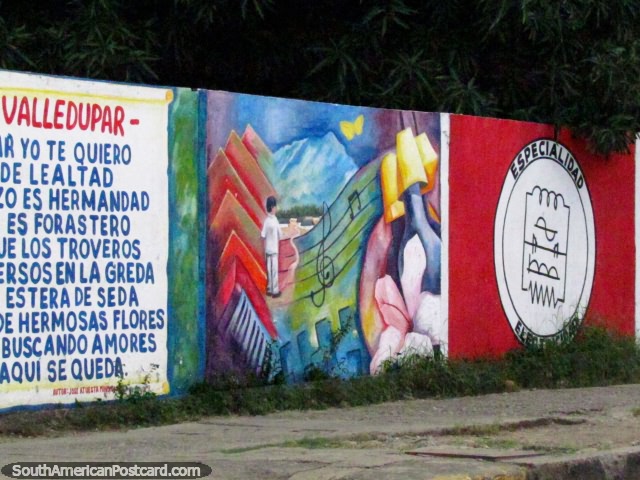 A colorful mural in Valledupar with a musical theme. (640x480px). Colombia, South America.