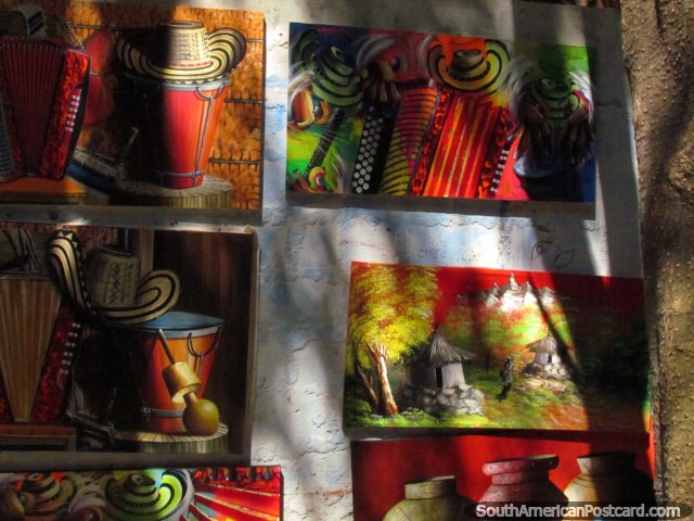 Pinturas de Valledupar no mercado de artes central. (640x480px). Colmbia, Amrica do Sul.