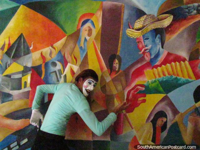 A great mural and a funny clown in Valledupar. (640x480px). Colombia, South America.