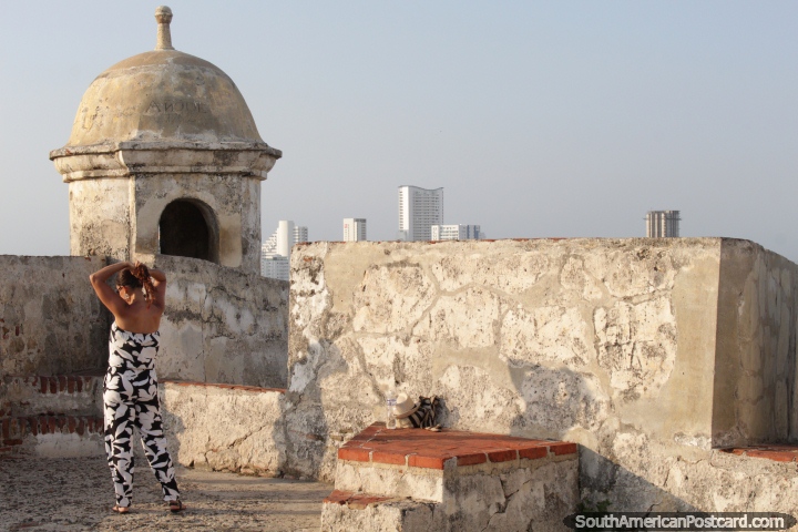 Stone dome bastion and a convenient model at San Felipe Castle in Cartagena. (720x480px). Colombia, South America.