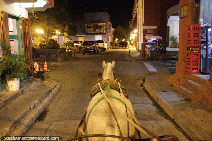 Caballo y el carro gira en Cartagena, calles alrededor de la ciudad vieja. (720x480px). Colombia, Sudamerica.