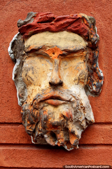 Bearded man ceramic work, in memory of the victims of the conflict in Boyaca, in Tunja. (480x720px). Colombia, South America.