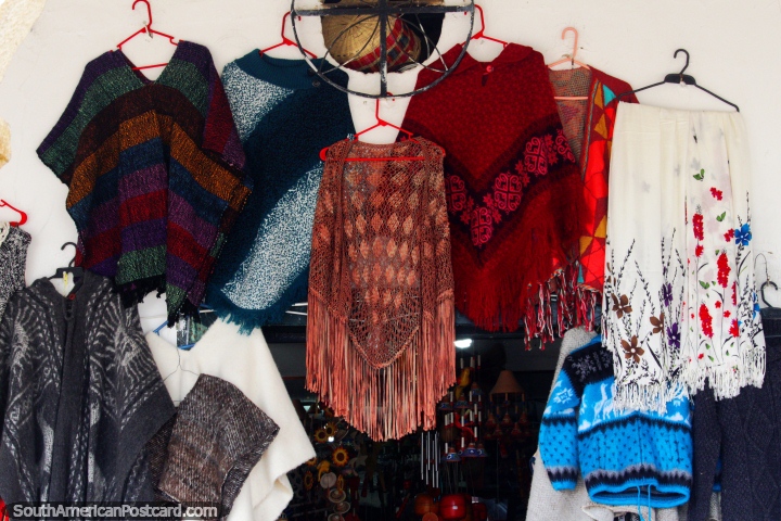 Colorful woolen shawls to keep you warm in Villa de Leyva. (720x480px). Colombia, South America.
