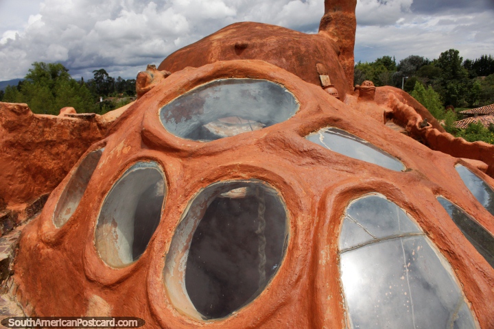 Space-age looking skylight with round windows, the top of the Terracotta House in Villa de Leyva. (720x480px). Colombia, South America.