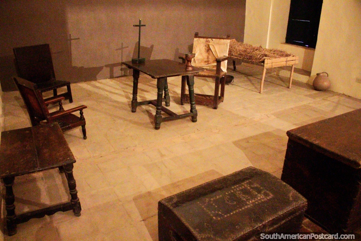 The prison of Antonio Narino with straw bed, one of 9 museums in Villa de Leyva. (720x480px). Colombia, South America.