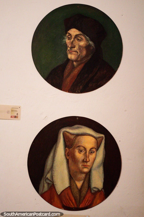 2 retratos pintados pelo pintor colombiano Luis Alberto Acuna em Villa de Leyva. (480x720px). Colmbia, Amrica do Sul.
