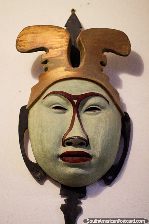 Japanese style mask created by Luis Alberto Acuna at his museum in Villa de Leyva. (480x720px). Colombia, South America.