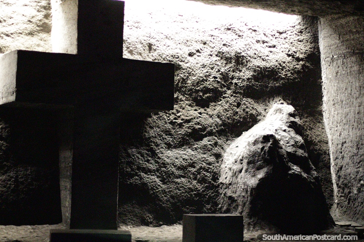 Station of the cross in black and white light, Salt Cathedral, Zipaquira. (720x480px). Colombia, South America.