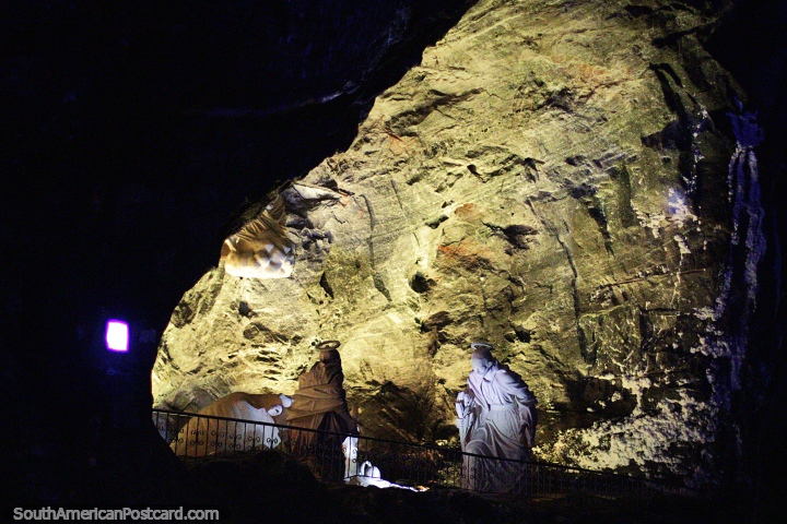 The light show is what makes the Salt Cathedral so spectacular and eerie, Zipaquira. (720x480px). Colombia, South America.