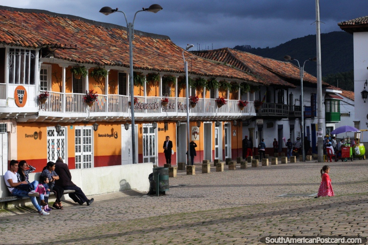 In Zipaquira the city has a nice plaza with many nice buildings around it. (720x480px). Colombia, South America.