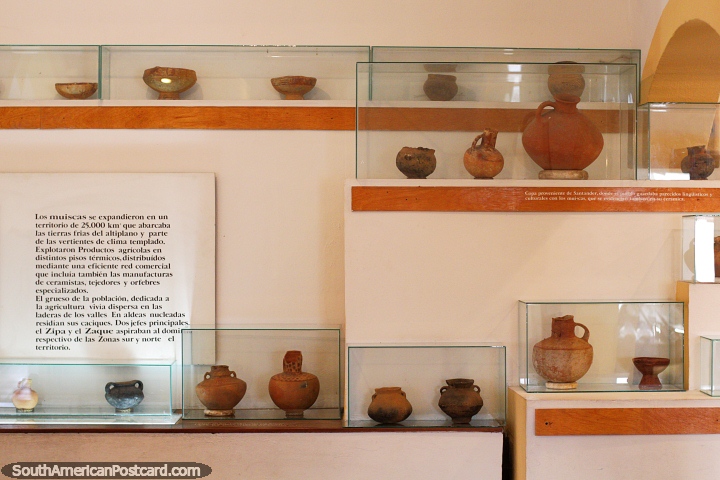 Ceramic pots, bowls and vases on display at the Indigenous Museum in Guatavita. (720x480px). Colombia, South America.