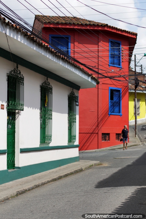 Artsy / bohemian neighborhood of San Antonio (Barrio San Antonio), colored buildings, Cali. (480x720px). Colombia, South America.