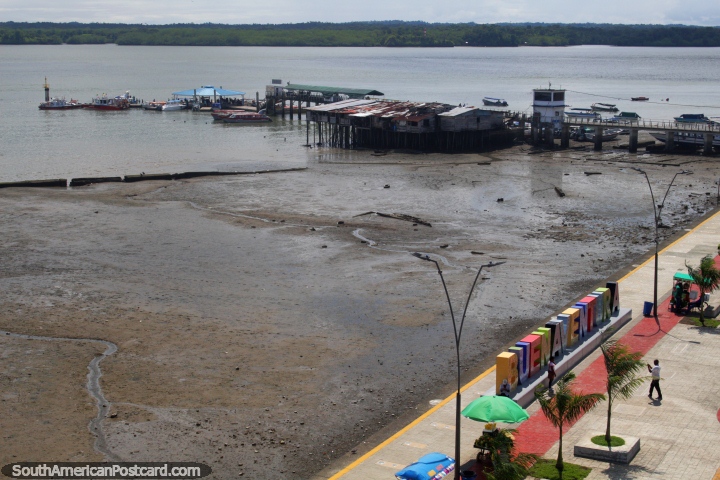 Tourist wharf in Buenaventura for boat excursions to beaches nearby, view from the lighthouse. (720x480px). Colombia, South America.