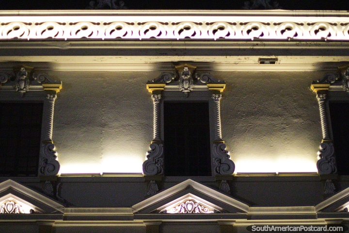 Beautiful facade of the government building at Plaza Bolivar in Manizales at night. (720x480px). Colombia, South America.