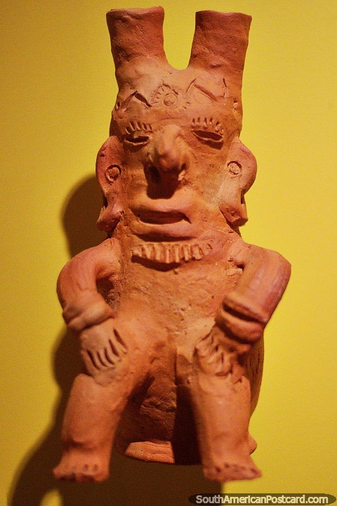 Ceramic gnome with tubes coming out of his head, Antioquia Museum, Medellin. (480x720px). Colombia, South America.