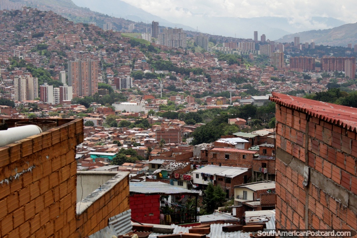 View from Comuna 13 towards central Medellin, formerly the most dangerous neighborhood. (720x480px). Colombia, South America.