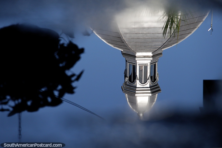 Our Lady of Poverty Cathedral in Pereira (1952), reflection of the silver dome in water. (720x480px). Colombia, South America.